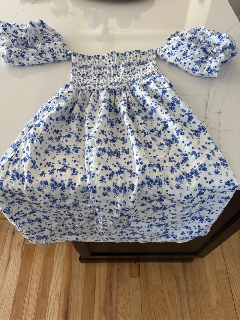 Forever 21 White and Blue Floral Off-Shoulder Dress